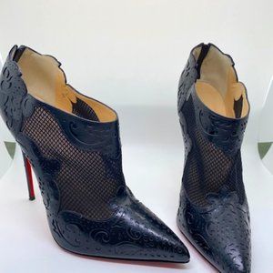 Black  Lace and leather  Mesh Stiletto Ankle